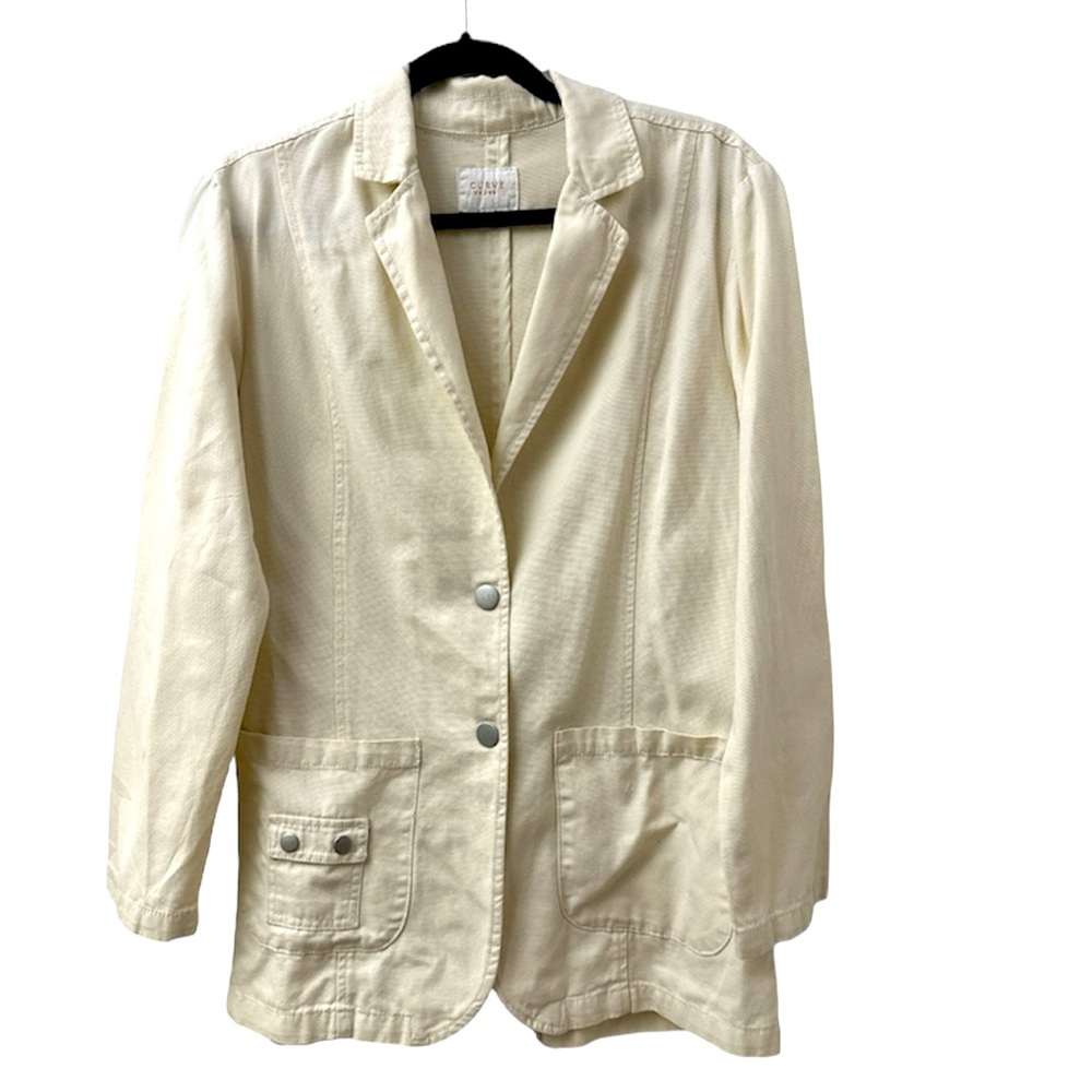 CURVE APPEAL Cream Cotton Soft Denim-Like Jacket Women’s Size Small - Picture 2 of 8